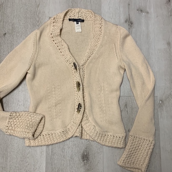 Les Copains Blue Wool Knit Crochet Cardigan size M 42 made in Italy beige - Picture 4 of 16